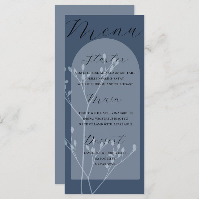 Boho Arch Blue Foliage Wedding Menu Menükarte (Vorne/Hinten)
