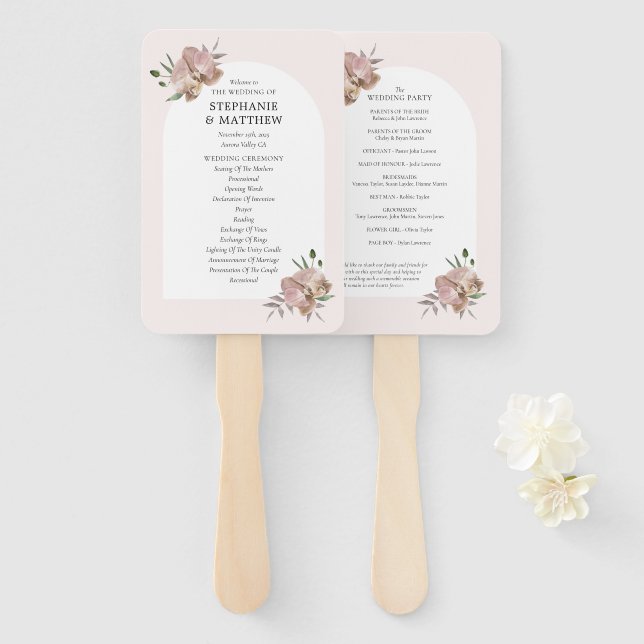 Boho Arch Dusty Orchids Floral Wedding Program Fächer (Vorne und Hinten)