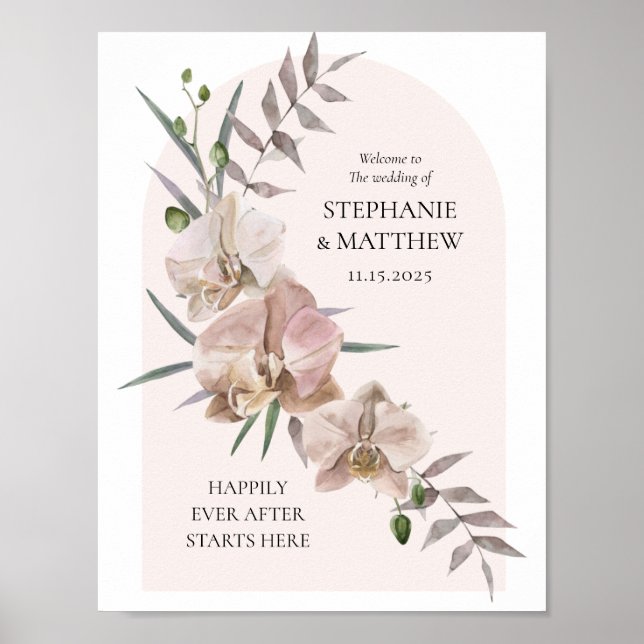 Boho Arch Dusty Orchids Flowy Wedding Poster (Vorne)