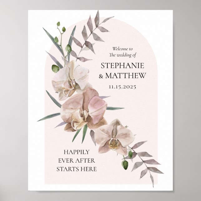 Boho Arch Dusty Orchids Poster Mariage fleuri (Devant)