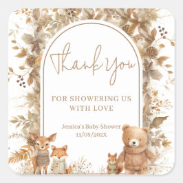 Boho Arch Fall Woodland Animals Baby Dusche Quadratischer Aufkleber