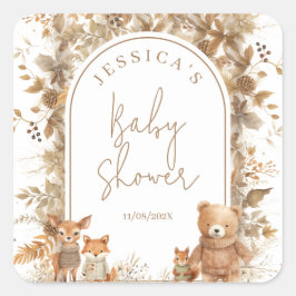 Boho Arch Fall Woodland Animals Baby Dusche Quadratischer Aufkleber