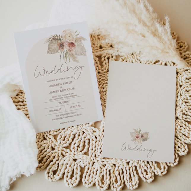 Boho Arch Floral Pampas Grass Floral Wedding Einladung (Von Creator hochgeladen)