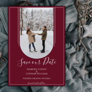 Boho Arch Foto Save the Date Wine Red