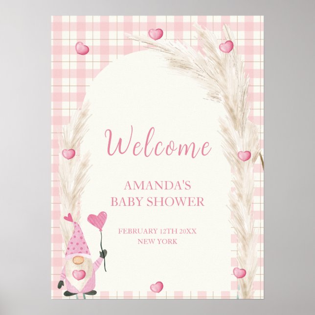 Boho Arch Gingham Sweetheart Baby Dusche Willkomme Poster (Vorne)