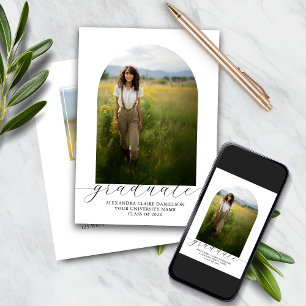 Boho Arch Graduation Invitation 2 Photos Blanc