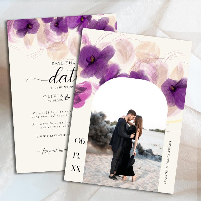Boho Arch Lila Orchid Elegantes Foto Hochzeit Save The Date (Von Creator hochgeladen)