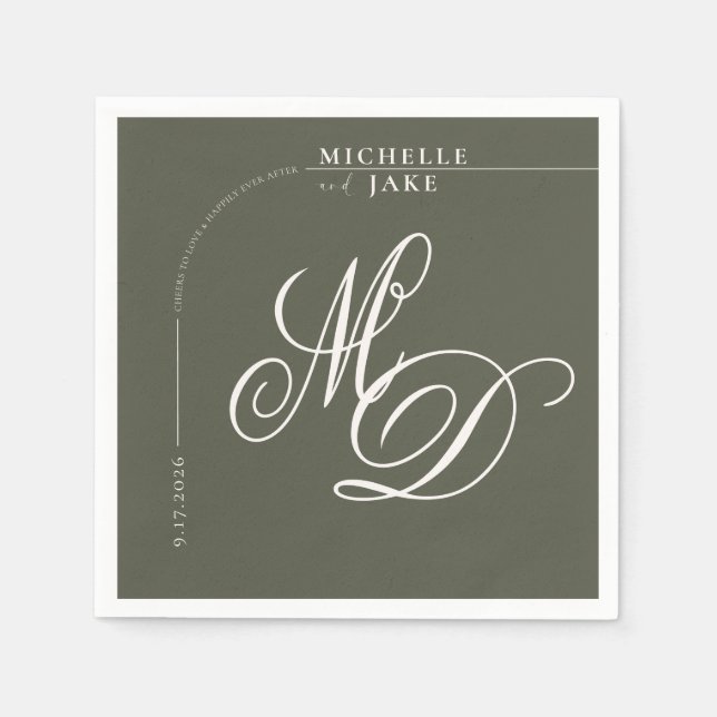 Boho Arch Minimalistisch Calligraphy Script Weddin Serviette (Vorderseite)