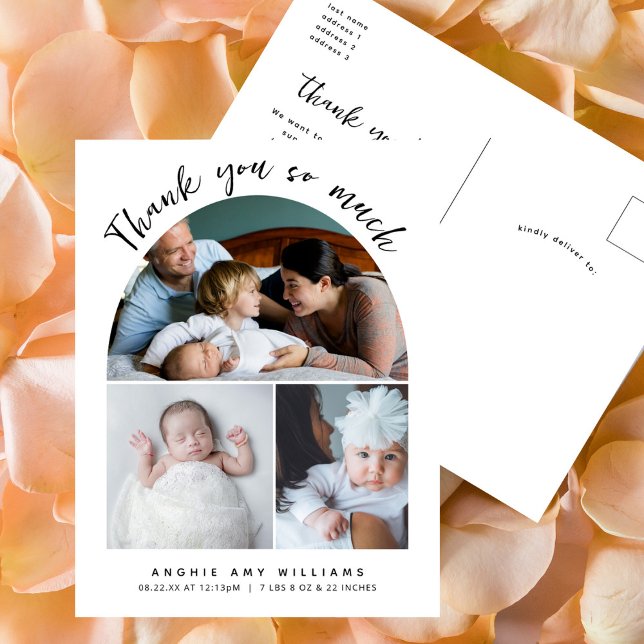 Boho Arch Modern Handwriting Danke Foto Baby Postkarte (Von Creator hochgeladen)