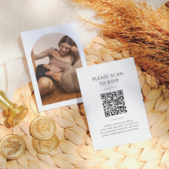 Boho Arch Modernes Minimalistisches QR-Code Weddin Begleitkarte (Von Creator hochgeladen)