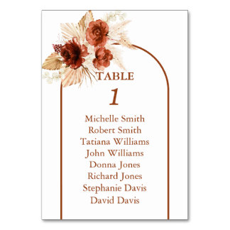 Boho Arch Pampas Grass Floral Terracotta Wedding Tischnummer