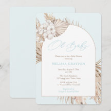 Boho Arch Pampas Grass Light Blue Boy Baby Dusche