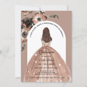 Boho Arch Pink Floral Quinceañera Einladung