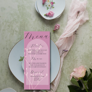 Boho Arch Pink Foliage Wedding Menu Menükarte