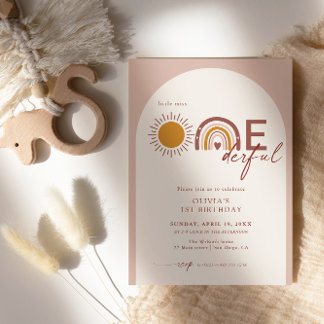Boho Arch Rainbow 1. Geburtstag Miss Onederful Einladung