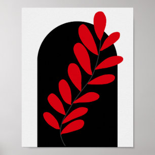 Boho Arch Red and Black Blätter Poster