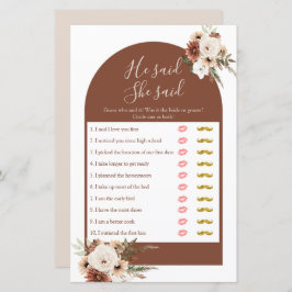 Boho Arch Terracota Er sagte, sie sagte Games Card