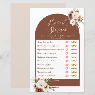 Boho Arch Terracota Il a dit Elle a dit Carte Jeux