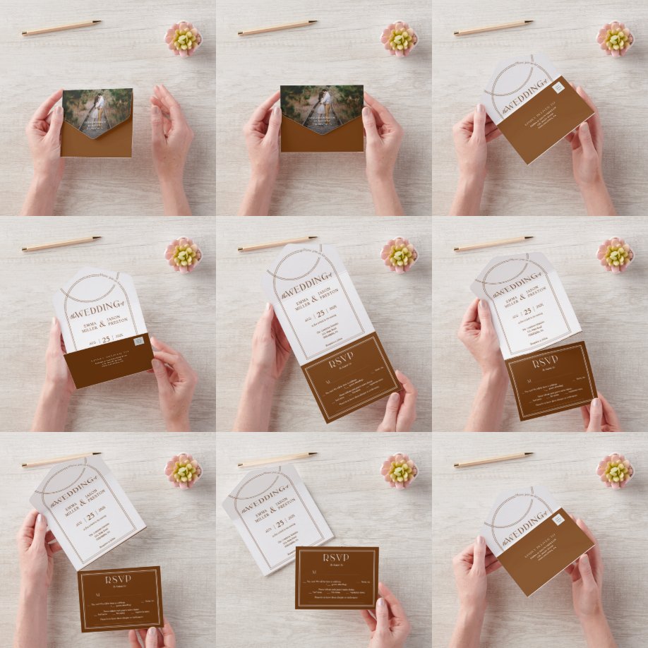 Boho Arch Terracotta Faire-part de mariage avec ph