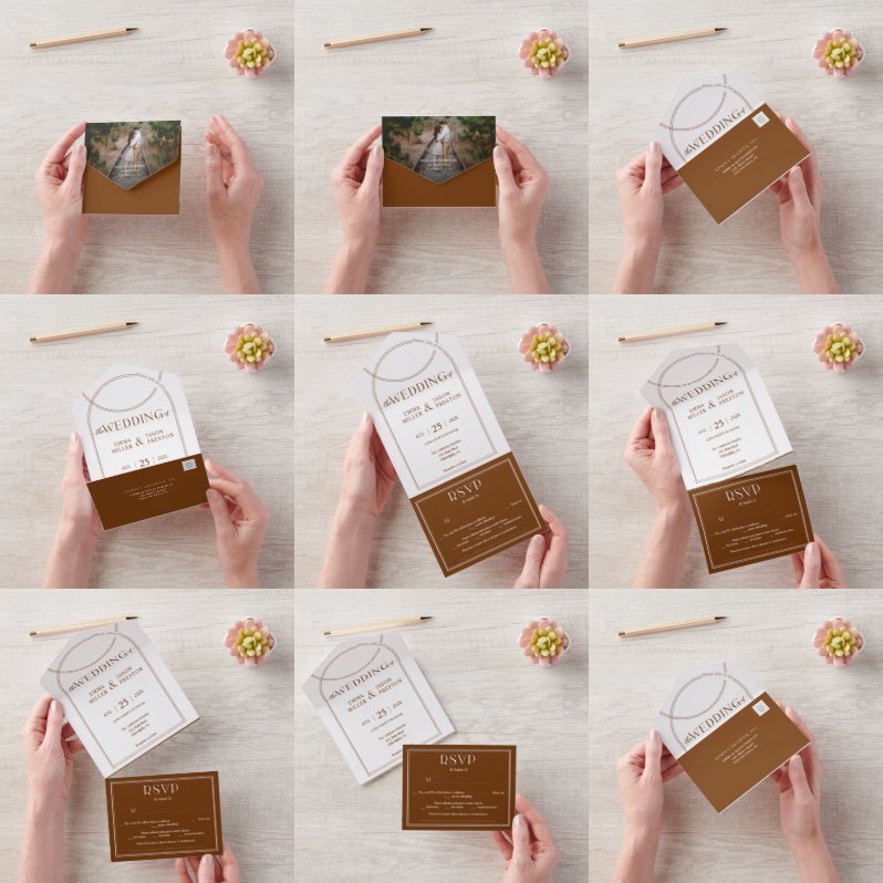 Boho Arch Terracotta Hochzeit Einladung mit Foto