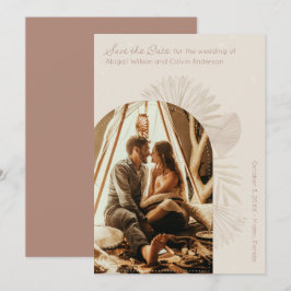 Boho Arch und Palm Terracotta Save the Date Einladung