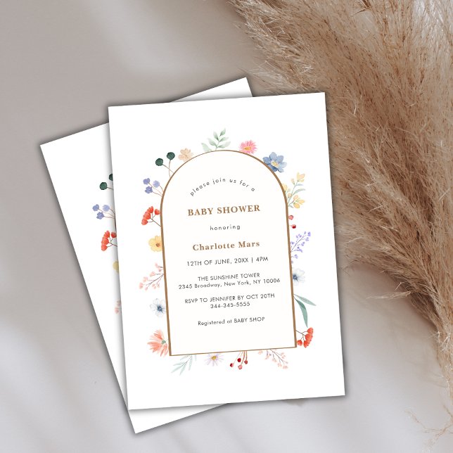 Boho Arch Wildblume Floral Frame Babydusche Einladung (Boho Arch Wildflower Floral Frame Baby Shower Invitation)