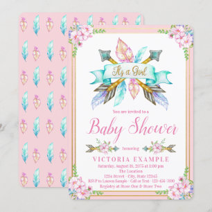 Boho Arrow Feather Baby Douche Invitations