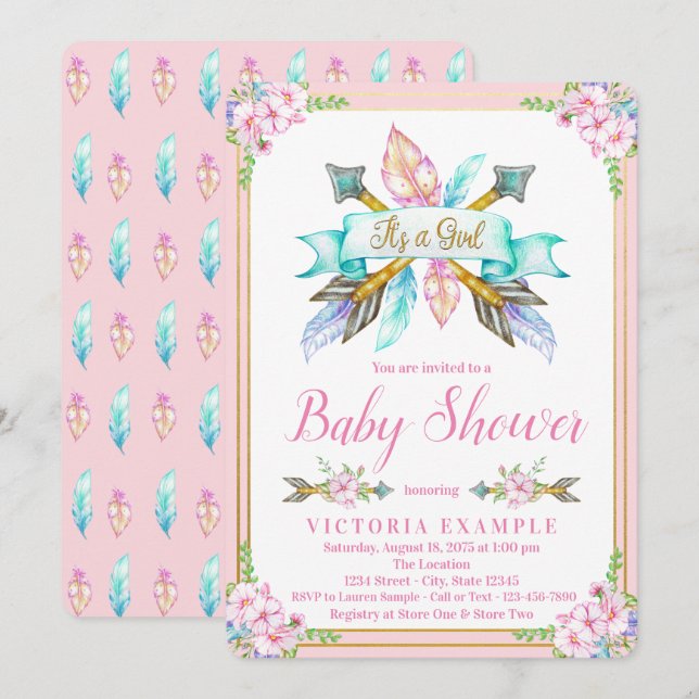 Boho Arrow Feather Baby Shower Einladungen (Vorne/Hinten)