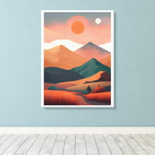 Boho Art minimalistische Landschaft Berge Leinwanddruck