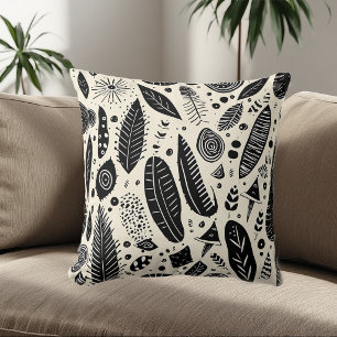 Boho Art Stammes-Elemente Schwarz Weiß Monochrom Kissen