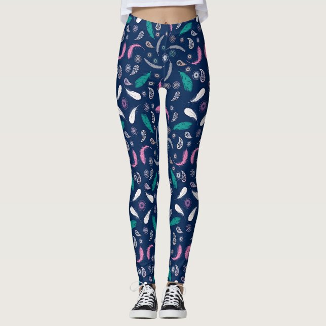 boho Art versieht Muster mit Federn Leggings (Vorderseite)