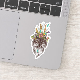 Boho Art-Wolf-Halo-Porträt Aufkleber