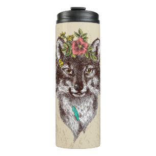 Boho Art-Wolf-Halo-Porträt Thermosbecher
