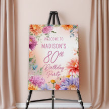 Boho Aster Flowers Floral 80th Birthday Party
