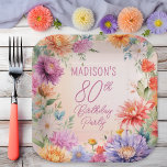 Boho Aster Flowers Floral 80th Birthday Party Pappteller<br><div class="desc">Elegant bohemian style aster flowers floral design "80th Birthday Party" design,  featuring a floral frame of asters in a variety of colors,  including purple,  magenta rose pink and golden and butter yellow,  on a pastel-toned watercolor background.</div>