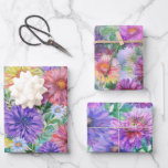 Boho Aster Flowers Floral Geschenkpapier Set<br><div class="desc">Wrap your gifts in vibrant style with this elegant watercolor floral wrapping paper featuring a lush arrangement of colorful blossoms. Soft painterly flowers in shades of pink, purple, coral, and golden yellow create a beautiful garden-inspired design that feels both cheerful and sophisticated. The flowing botanical composition adds a fresh, artistic...</div>