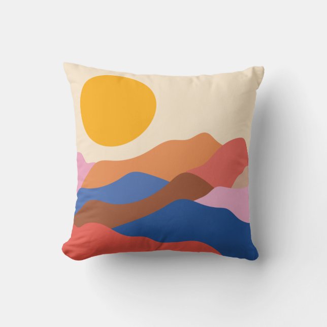 Boho Ästhetische Abstrakte Landschaftsgebirge Blau Kissen (Vorderseite)