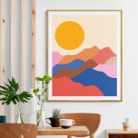 Boho Ästhetische Abstrakte Landschaftsgebirge Blau Poster<br><div class="desc">Boho Ästhetische Abstrakte Landschaft Berge in Blau und Rotes Poster</div>