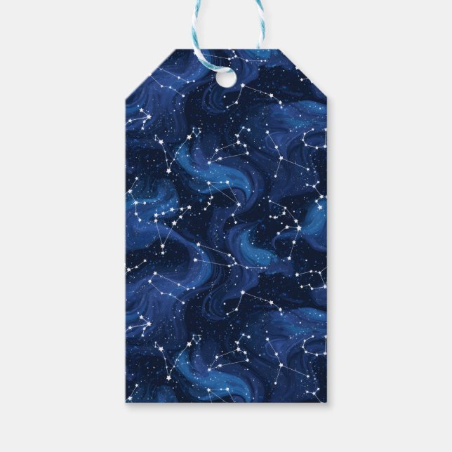 Boho-Astrologie-Sternzeichen-Muster auf Blau Geschenkanhänger (Vorderseite)