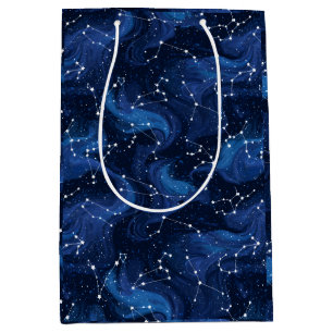 Boho-Astrologie-Sternzeichen-Muster auf Blau Mittlere Geschenktüte