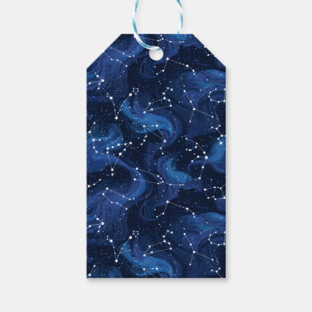 Boho Astrology Zodiac sign pattern on blue Geschenkanhänger (Vorderseite)