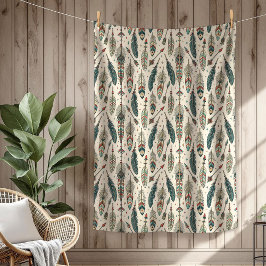 Boho Authentic Stamm Native Ethnic Feathers Pfeil Fleecedecke