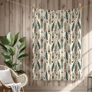 Boho Authentic Stamm Native Ethnic Feathers Pfeil Fleecedecke