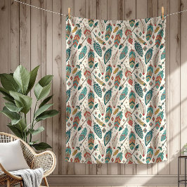 Boho Authentic Stamm Native Ethnic Feathers Pfeil Fleecedecke