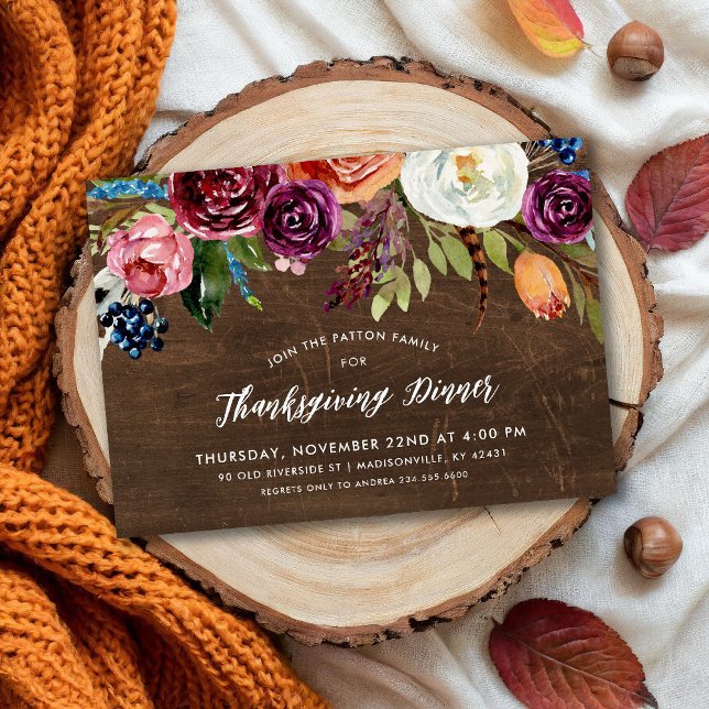 Boho Automne Fleurit Thanksgiving Dîner Invitation (Créateur téléchargé)
