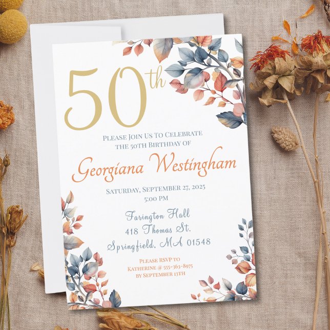 Boho Automne quitte 50e anniversaire Invitation (Créateur téléchargé)