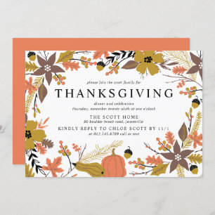 Boho Automne quitte Thanksgiving Dîner Invitation
