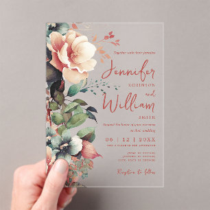 Boho Autumn Fall Floral Wedding Script Typografie Acryleinladungen