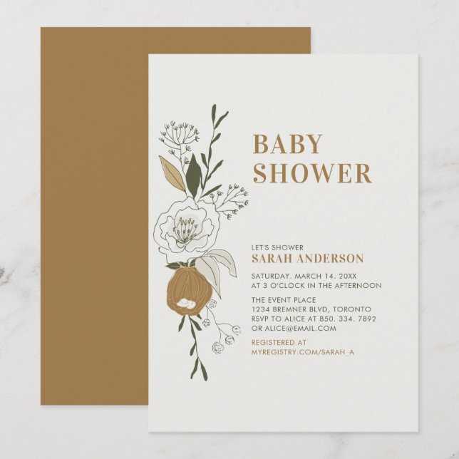 Boho Autumn Floral Baby Shower Einladung (Vorne/Hinten)