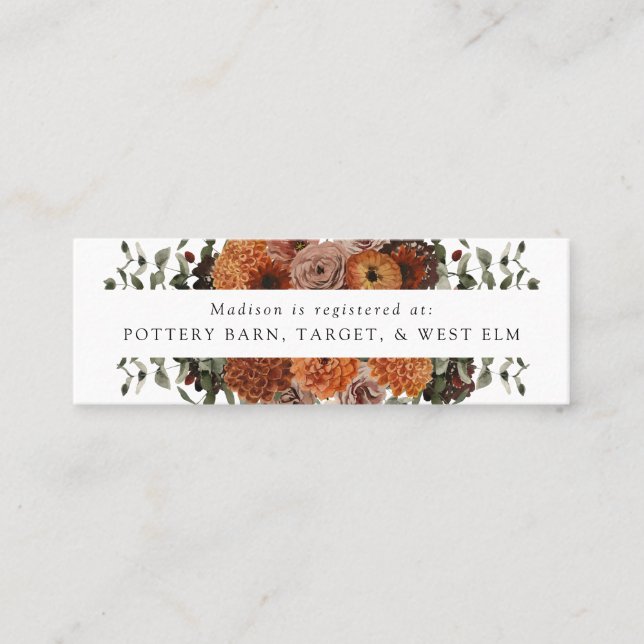 Boho Autumn Floral Bridal Registry Beilagen Karten (Vorderseite)